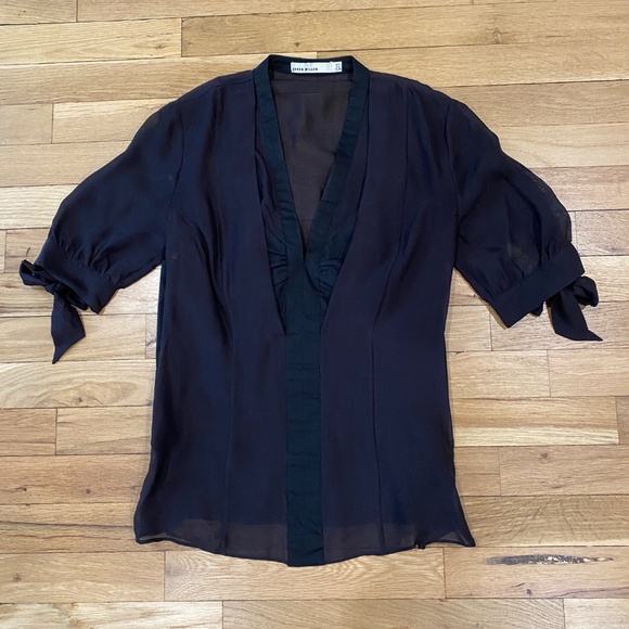 Karen Millen Sheer Black Blouse - Size: Labeled US 4 / EU 36 - Picture 6 of 9